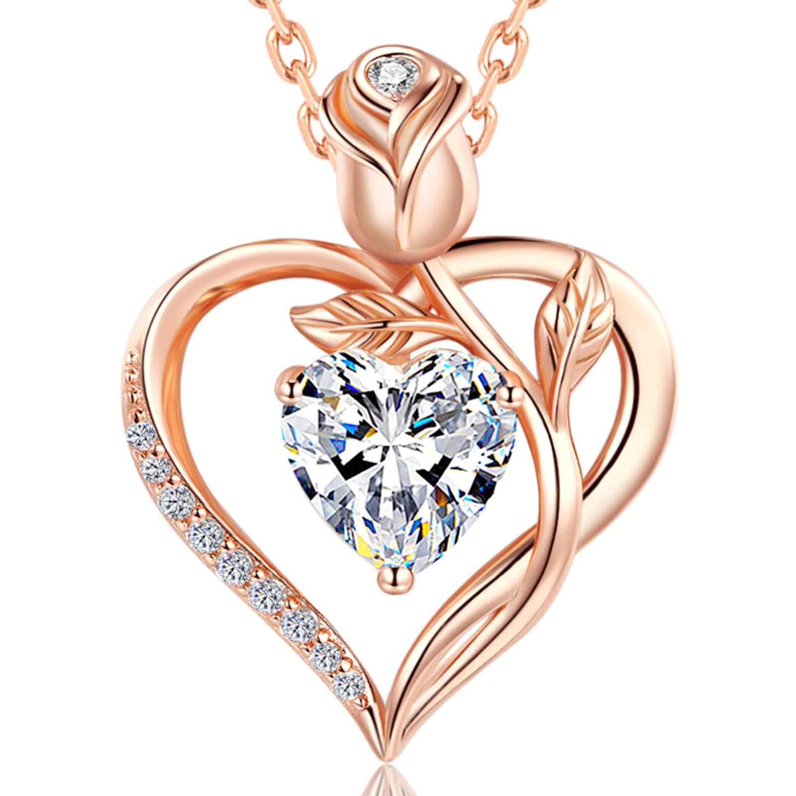 1.2CT Rose Heart Necklace Option of Moissanite or Lab-Grown Medium, Silver