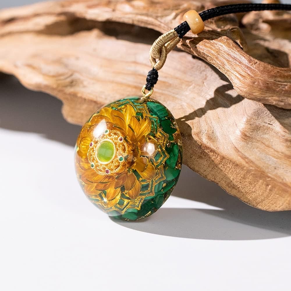 Healing Orgonite Necklace with Malachite & Flower of Life – Adjustable Cord