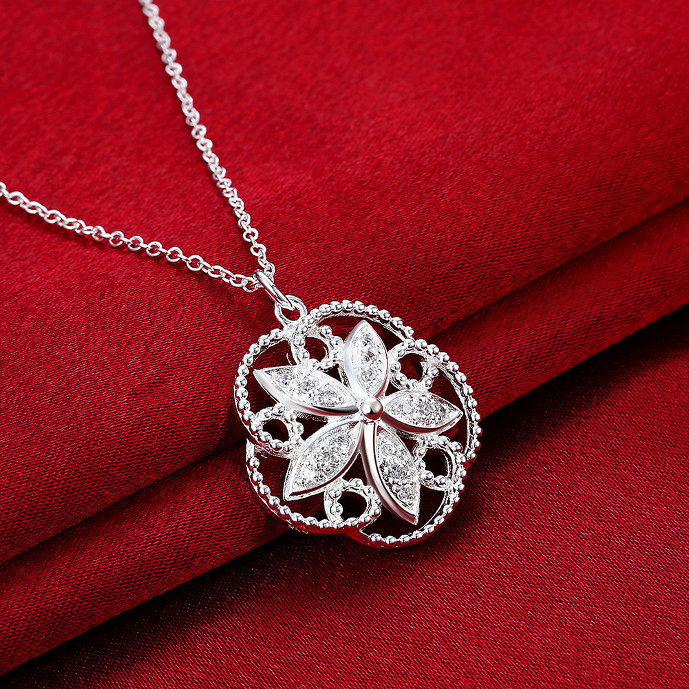 Lovely 925 Sterling Silver Filled SF Flora CZ Pendant Necklace N-A682 Gift