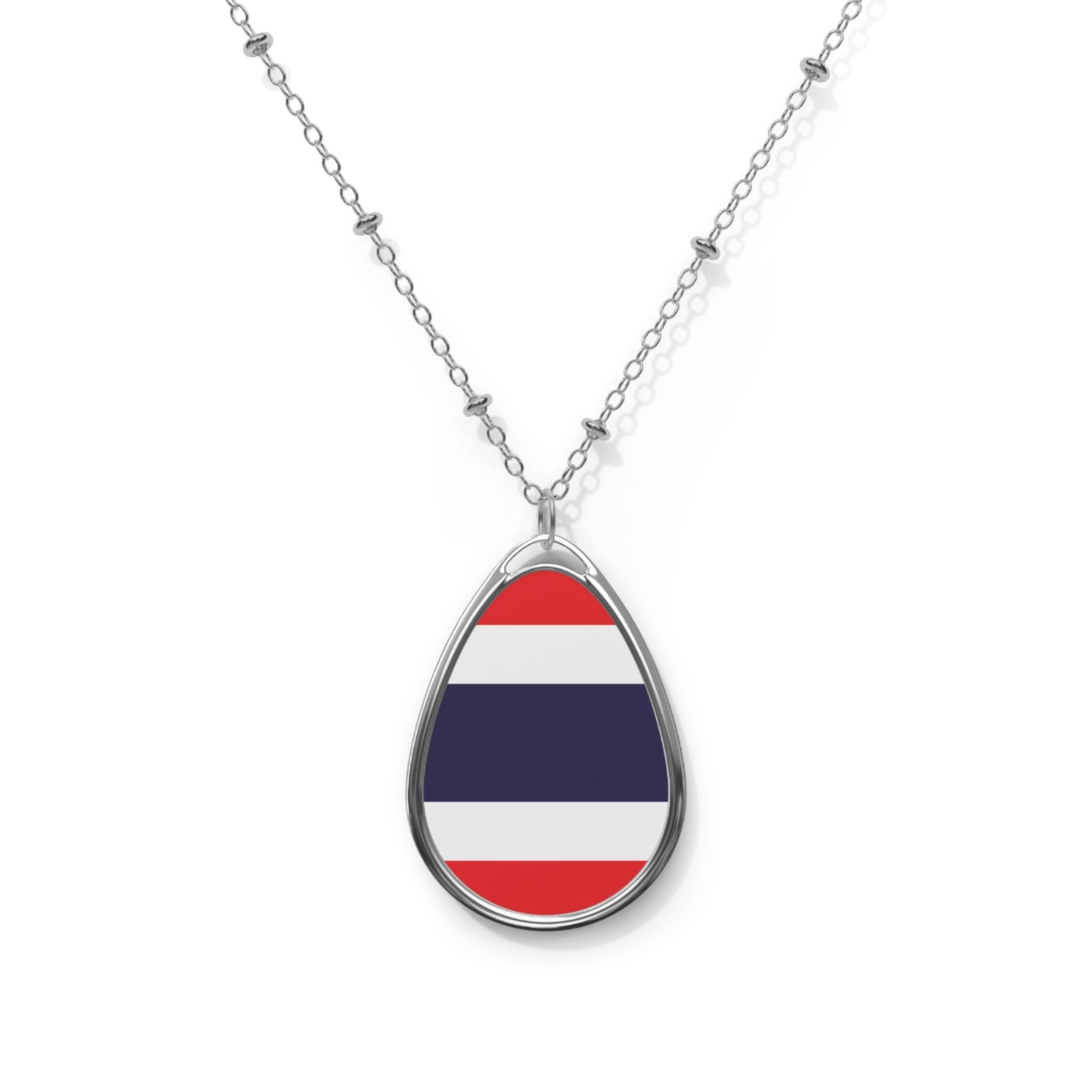 Thailand Flag Oval Necklace – Zinc Alloy Flag Pendant – One Size / Silver