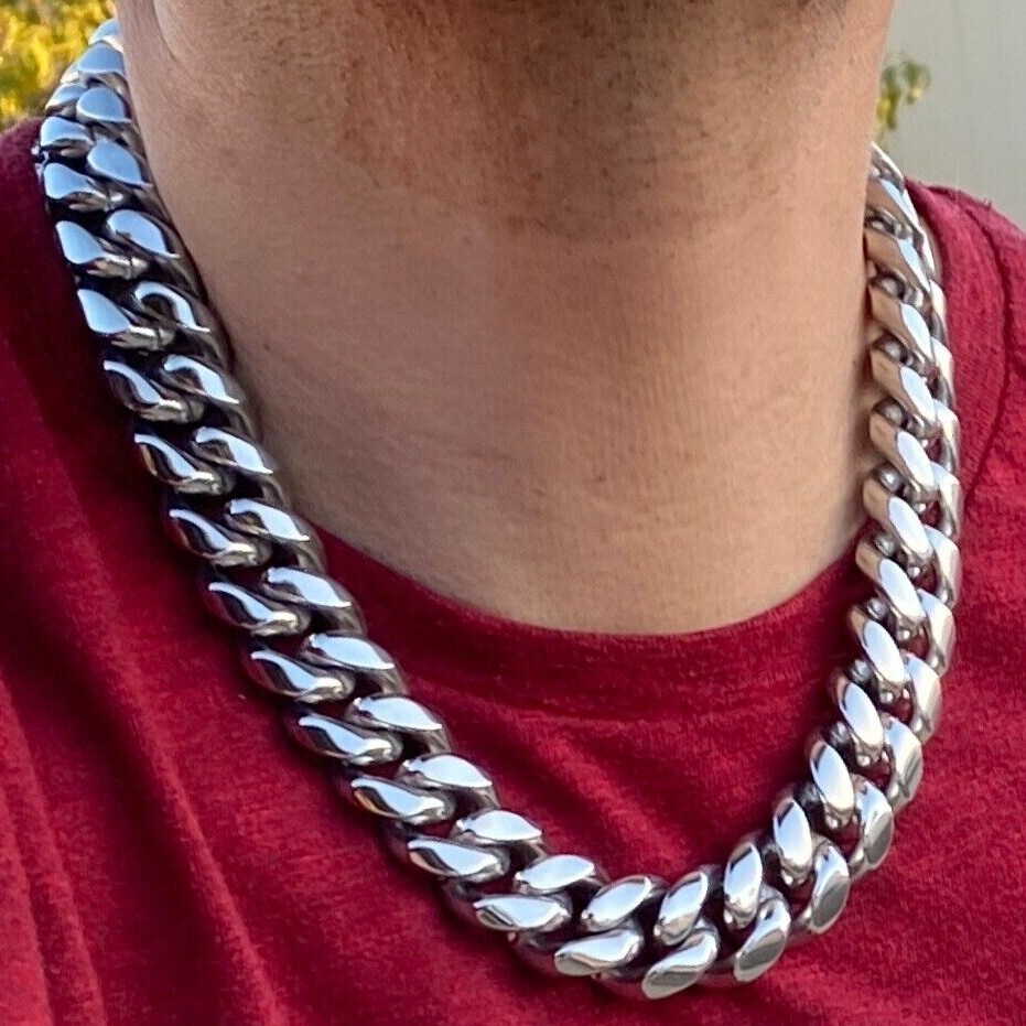 Mens 316L Stainless Steel Cuban Link Chain Heavy Hip Hop Necklace 20″ 20MM Thick