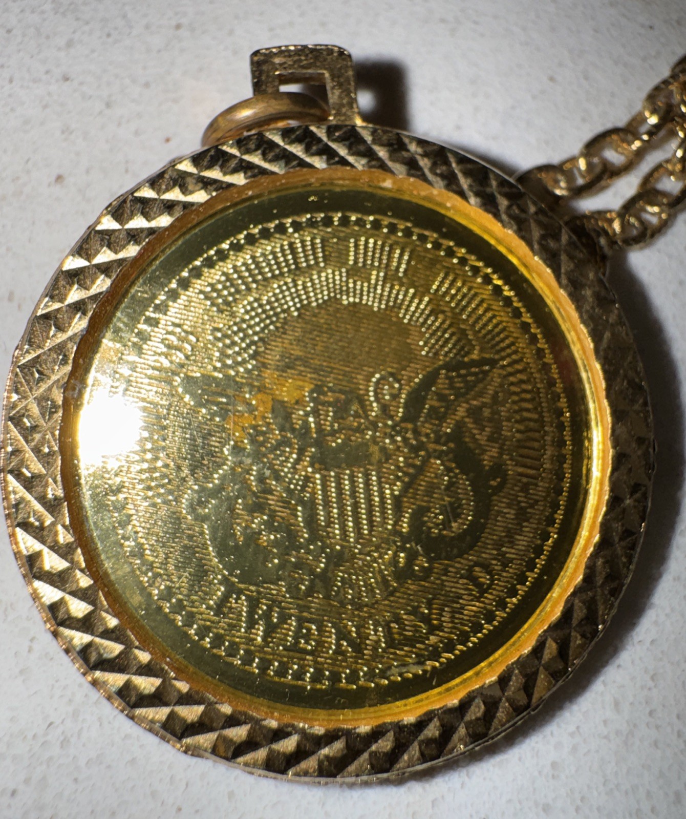 Vintage 1776 Goldtone LADY LIBERTY Replica Double Eagle Coin Necklace, USA