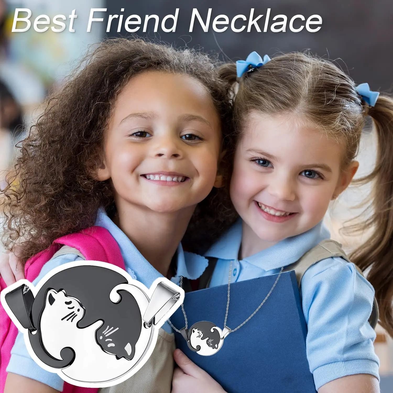 Two Cat Couple Necklaces Jewelry Stainless Steel Black White Kitten Animal Penda