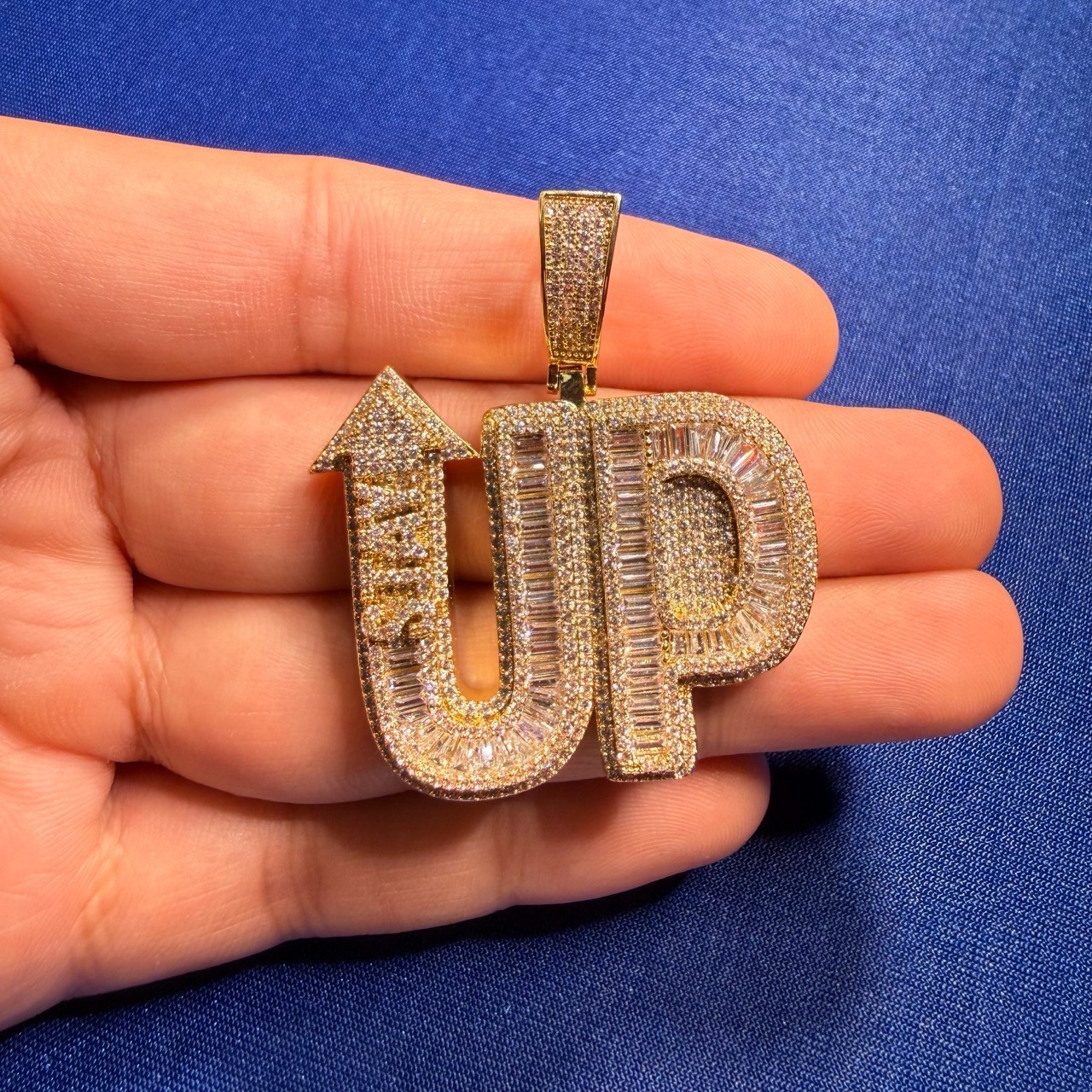 14k Gold Plated STAY UP Word Pendant Streetwear Bling AntiTarnish Rope Chain