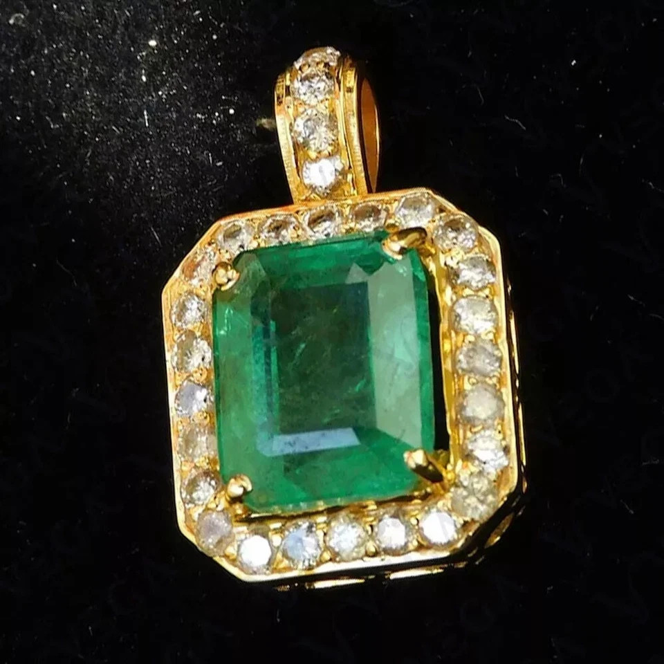 3.65 Ct Emerald Cut Emerald Pendant Wedding Pendant 14k Solid Yellow Gold