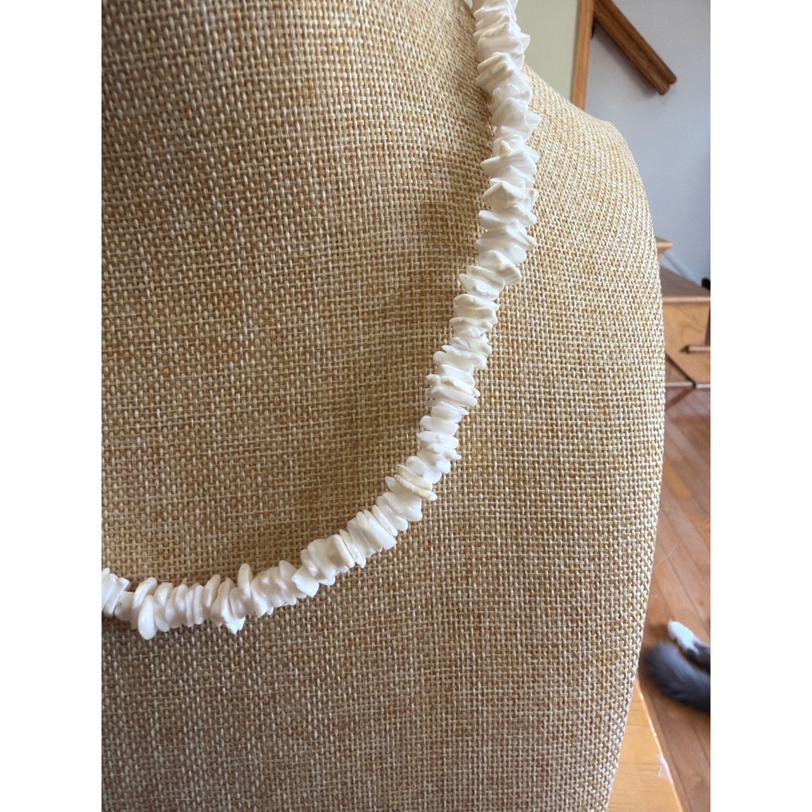 Vintage White Puka Shell Chip Necklace 17 Inch Barrel Clasp Coastal Beachy Boho