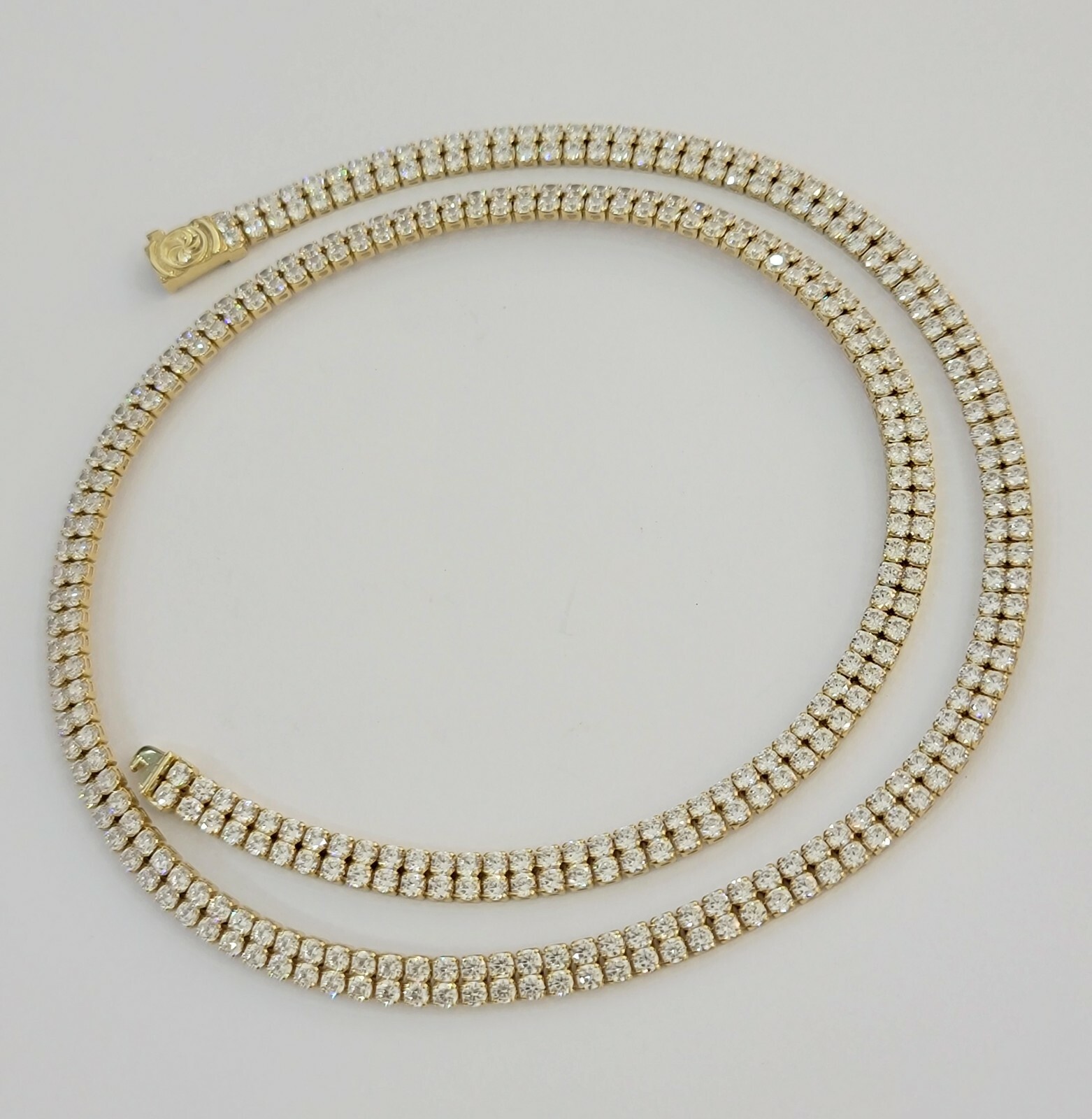 10k Yellow Gold Chain Real Tennis Necklace 18″ 20″ 22″ Two-row Stone Mens Women