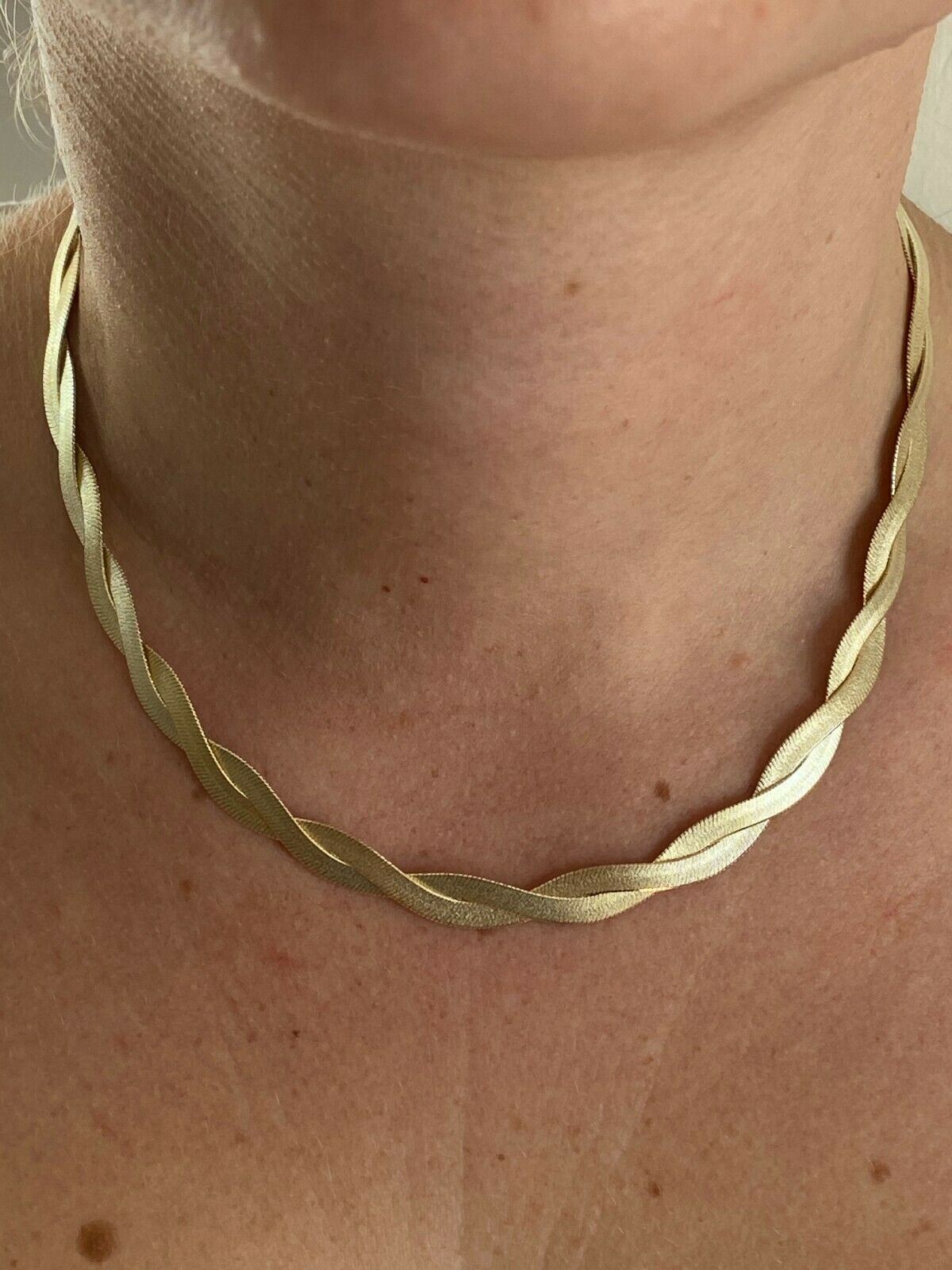 14k Gold Plated Solid 925 Silver Twisted Braided Herringbone Necklace 16-20″