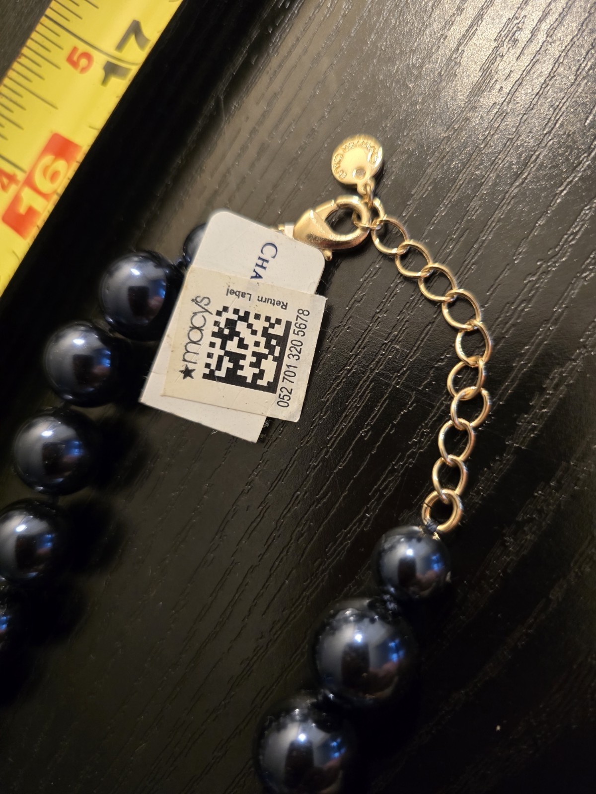 Macy’s Blue Round Plastic Beaded Necklace Adjustable Lobster Clasp 16 in