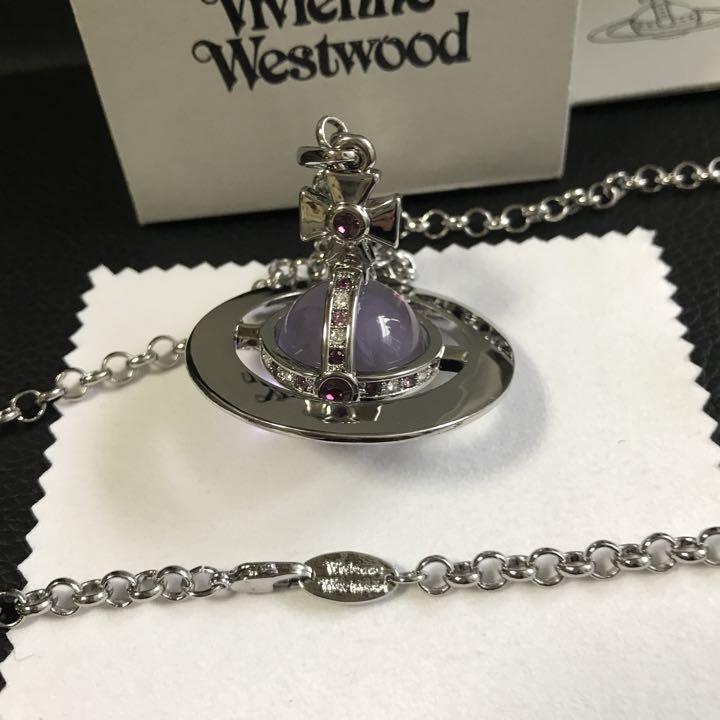 Vivienne Westwood Necklace Small Orb Silver Purple IN BOX [EJ0154