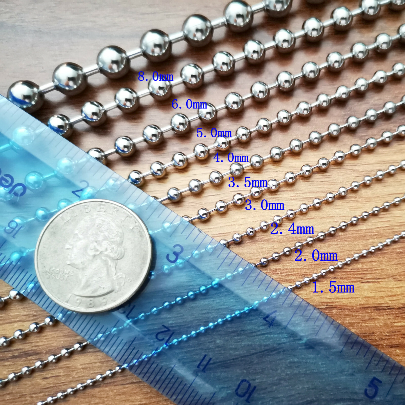 BEAD chain S.steel Silver round ball Chain DIY Jewelry Making In Bulk 1.5–12mm