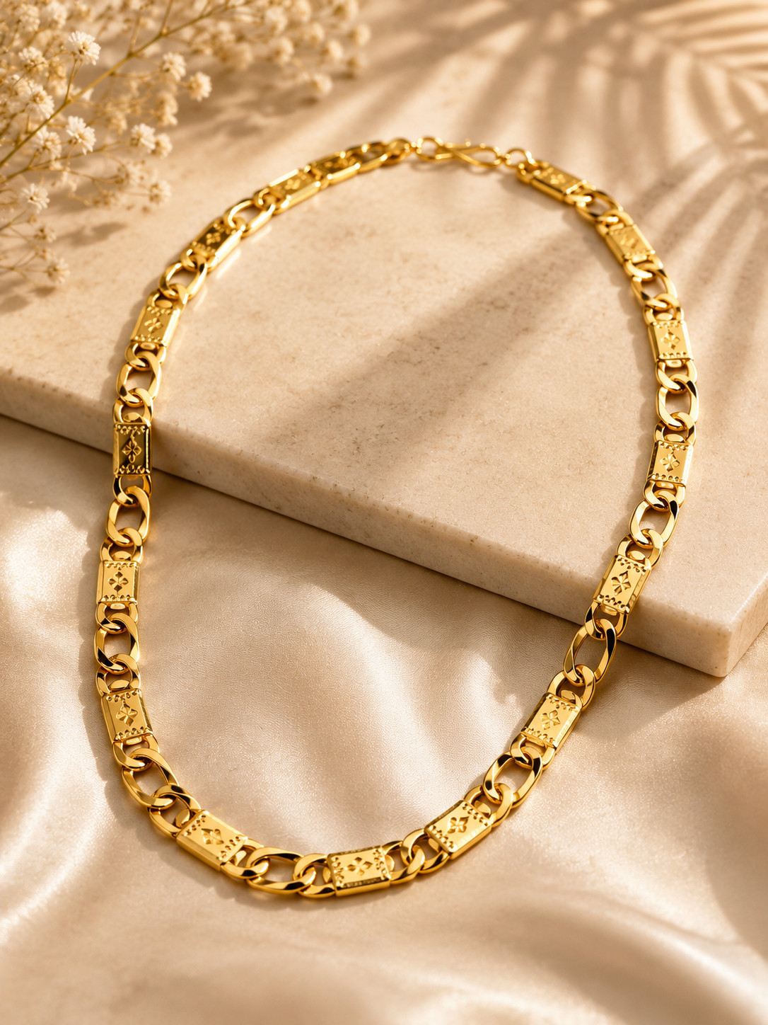 22kt Yellow Gold Plated Cuban Curb Chain Necklace 22 Inches for Men