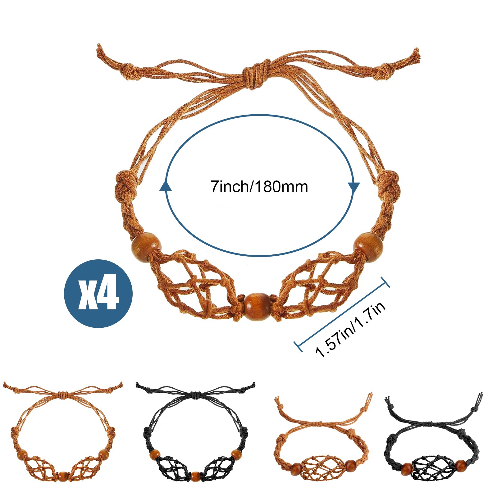 10X Crystal Holder Necklace Bracelet Set Adjustable Stone Cage Cord DIY Jewelry