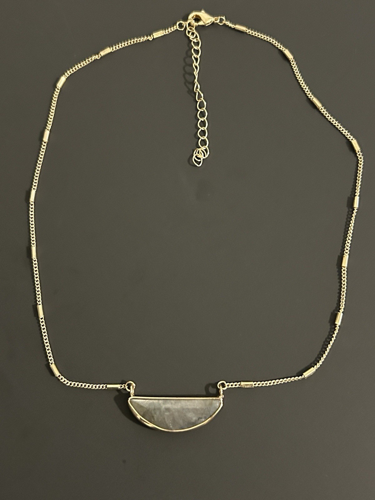 Half Circle Stone Gold Tone Chain Pendant Necklace Adjustable 17-20”
