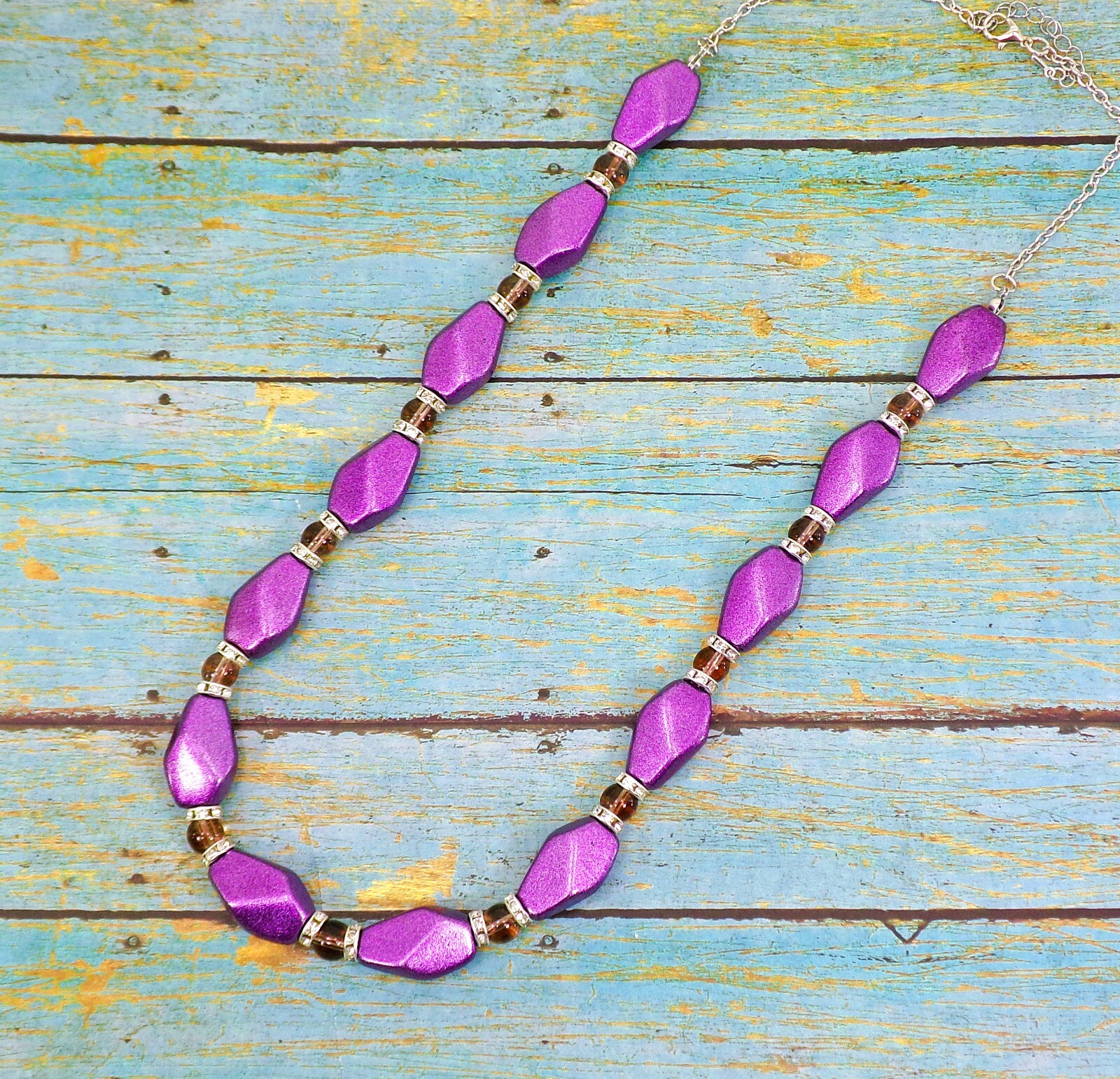 Purple bead necklace with small glass beads and crystal spacer beads NEW