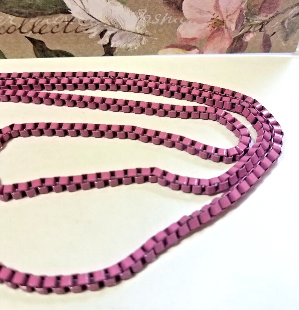 Vintage Venetian Pink Stainless Steel Box Chain Necklace Costume Fashion