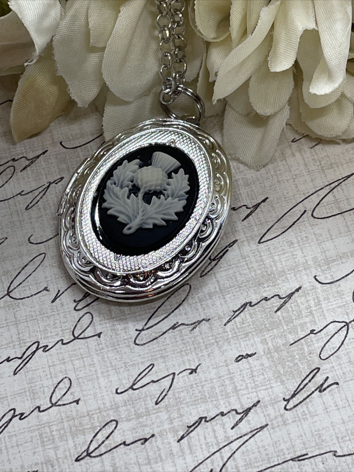 Scottish Thistle Necklace Locket Silver EASTER pendant IRISH CELTIC GIFT photo