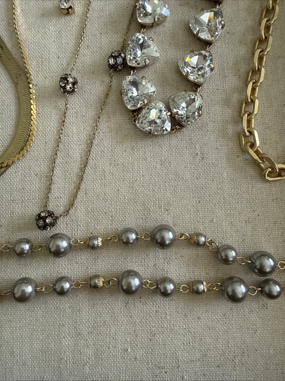 Jewelry Lot Gold Tone Sparkle Faux Pearl Gold Tone Chain Fashion Necklace Mixed