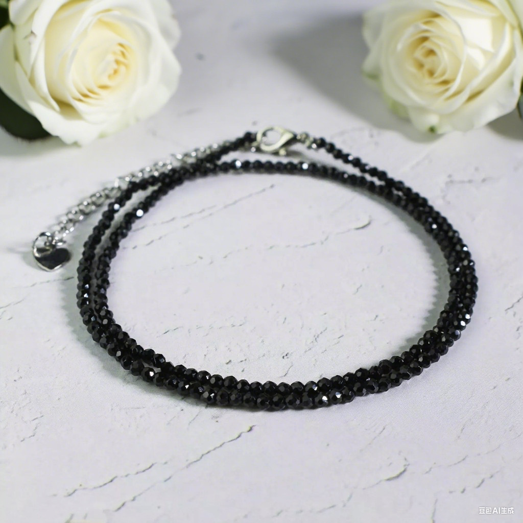 Natural Black Obsidian Choker 2mm Crystal Gemstone Beads Dainty Choker Necklace