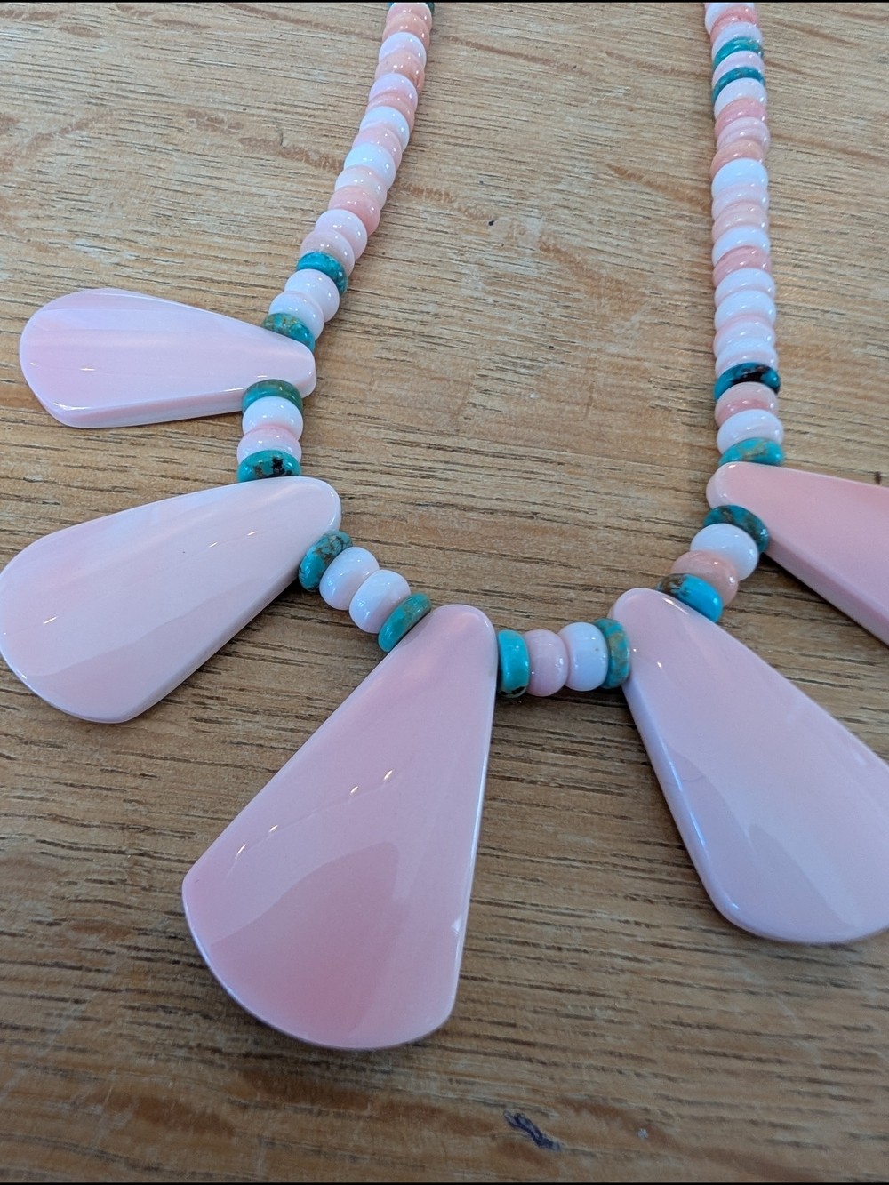 Pink Queen Conch Shell And Turquoise Beaded Teardrop Southwestern Style
