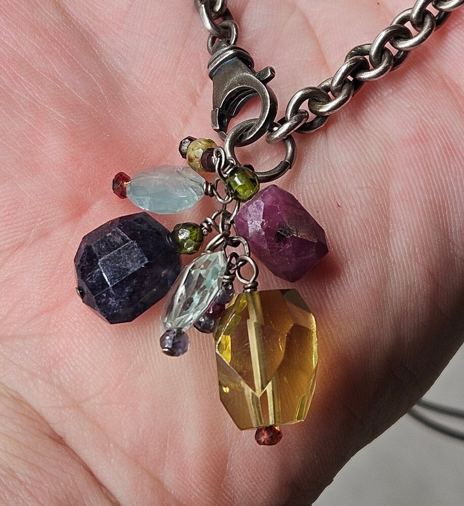 Peyote Bird 925 Sterling Silver Multi Colored Rainbow Stone Strand Necklace 15in