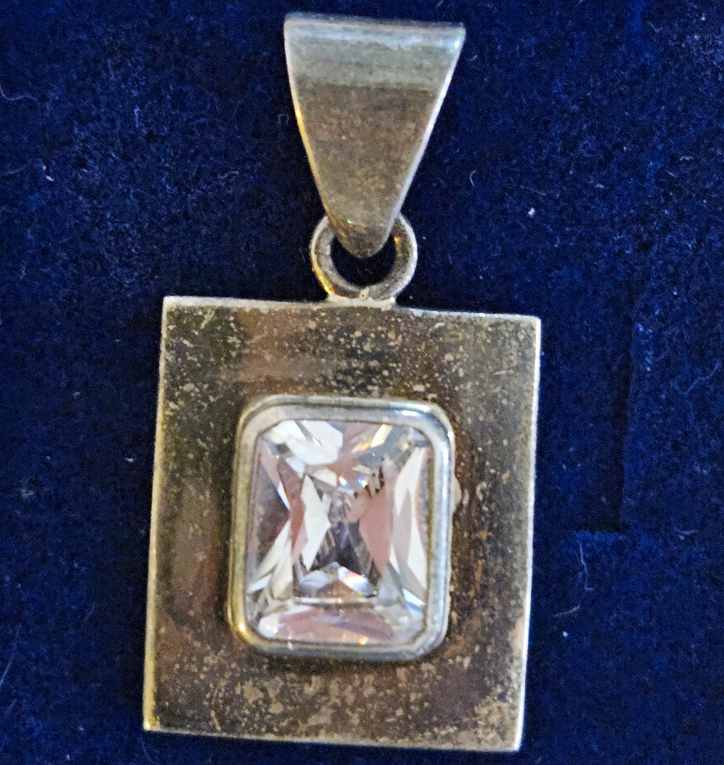 Retired Silpada Sterling Silver CZ Rectangular Slide Pendant Large Bezel Set