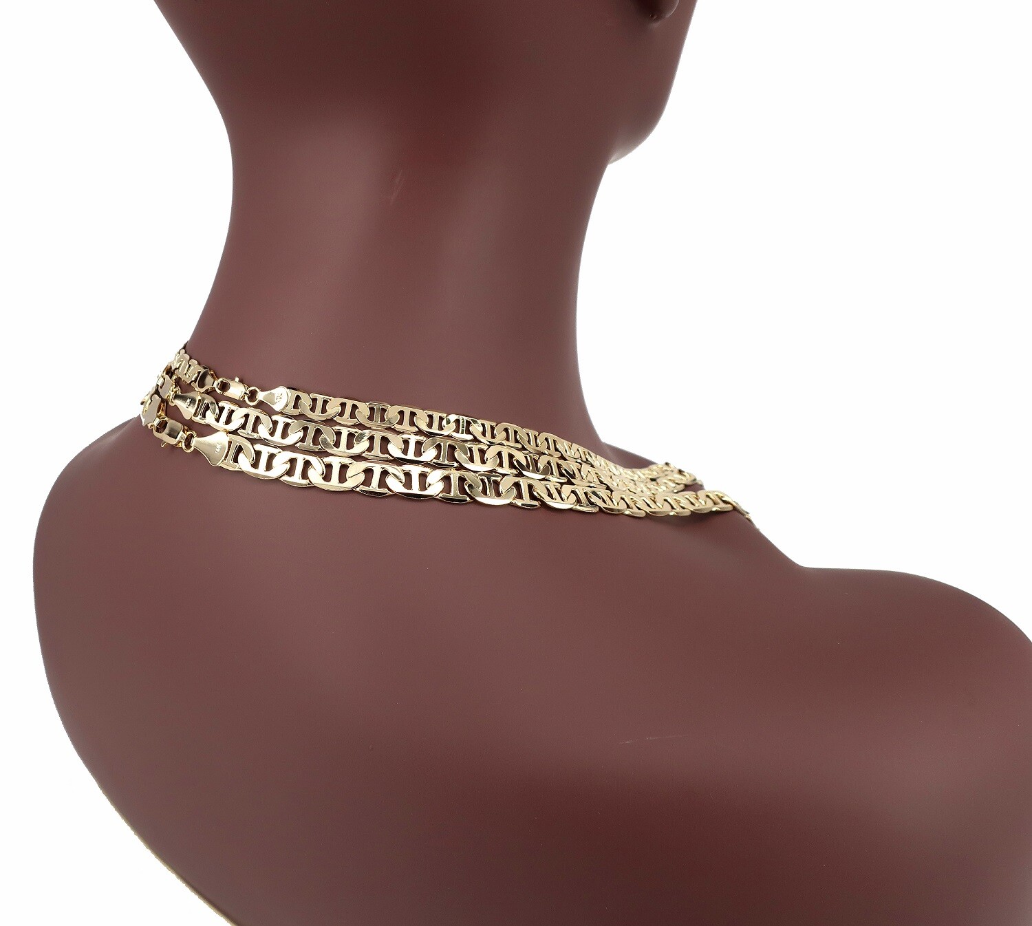 Yellow Mariner Anchor Chain 7mm 8mm 9mm Necklace Bracelet 14K Gold Plated