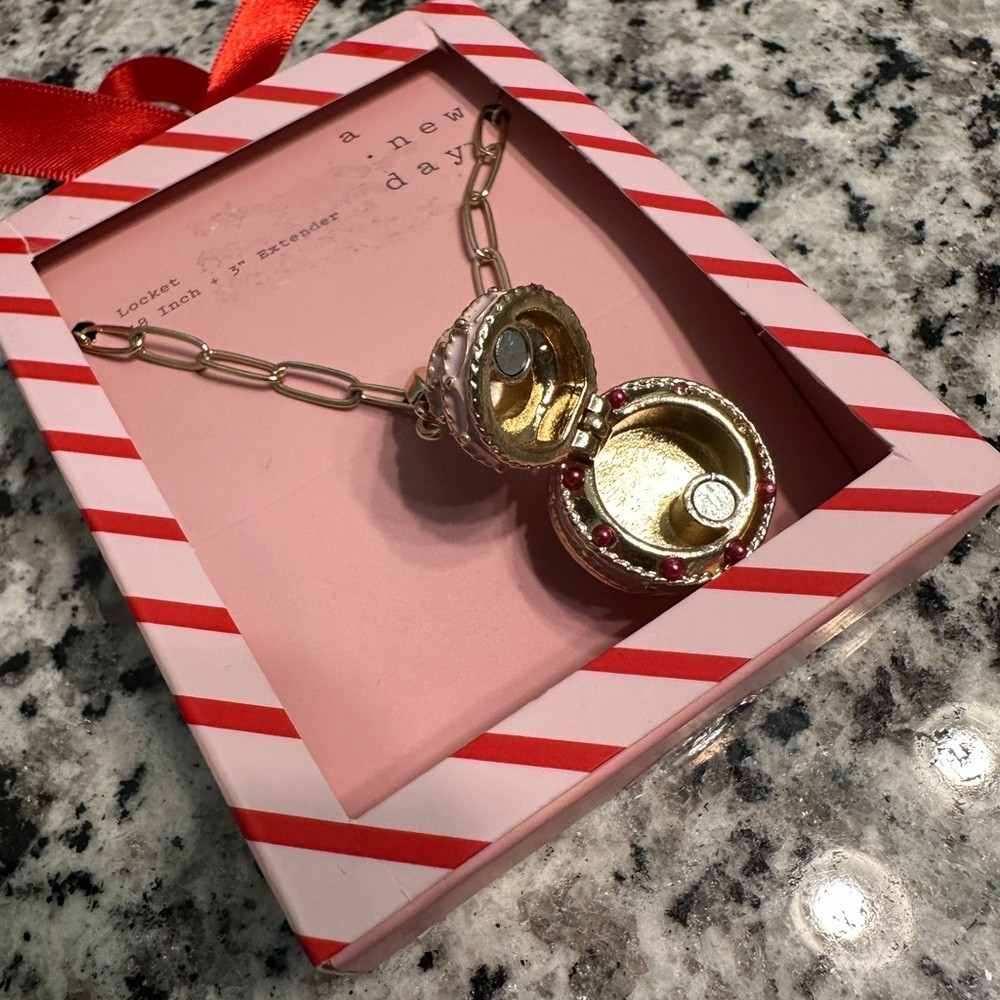 Gold and Pink Cake locket Pendant Necklace