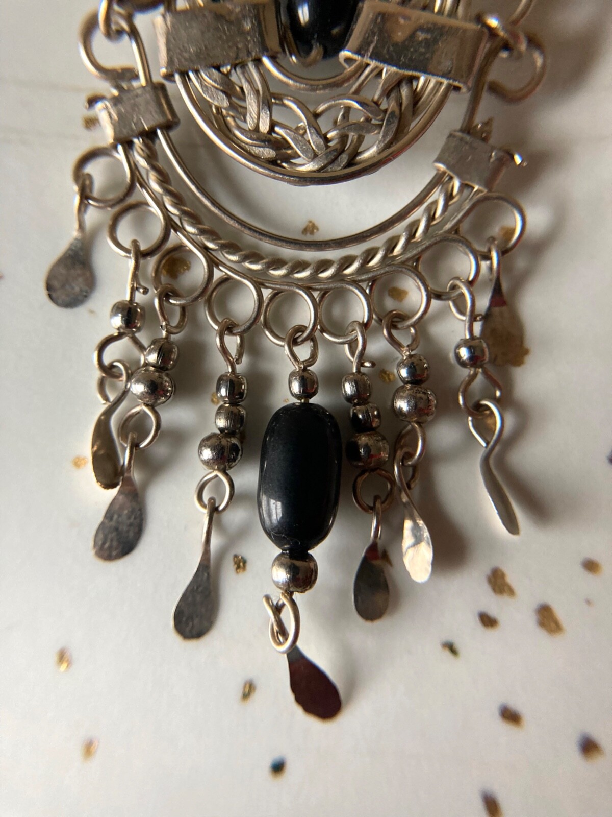 New Handmade Peruvian Alpaca Silver Black Beaded Chocker Necklace 17″ Long