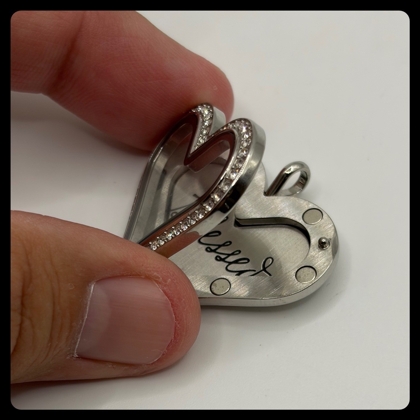 Origami Owl Heart Locket Pendant Womens Small Silver Blessed Crystal Magnetic