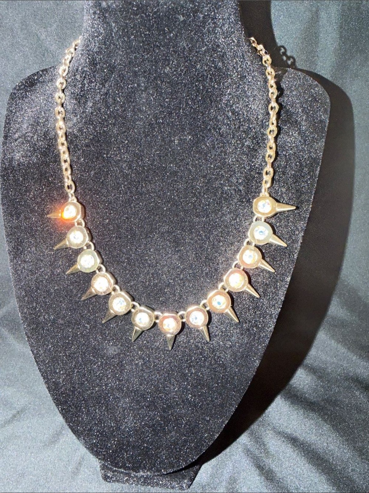 Source Unknown Gold Spike Necklace with Clear Crystals – Women Jewelry