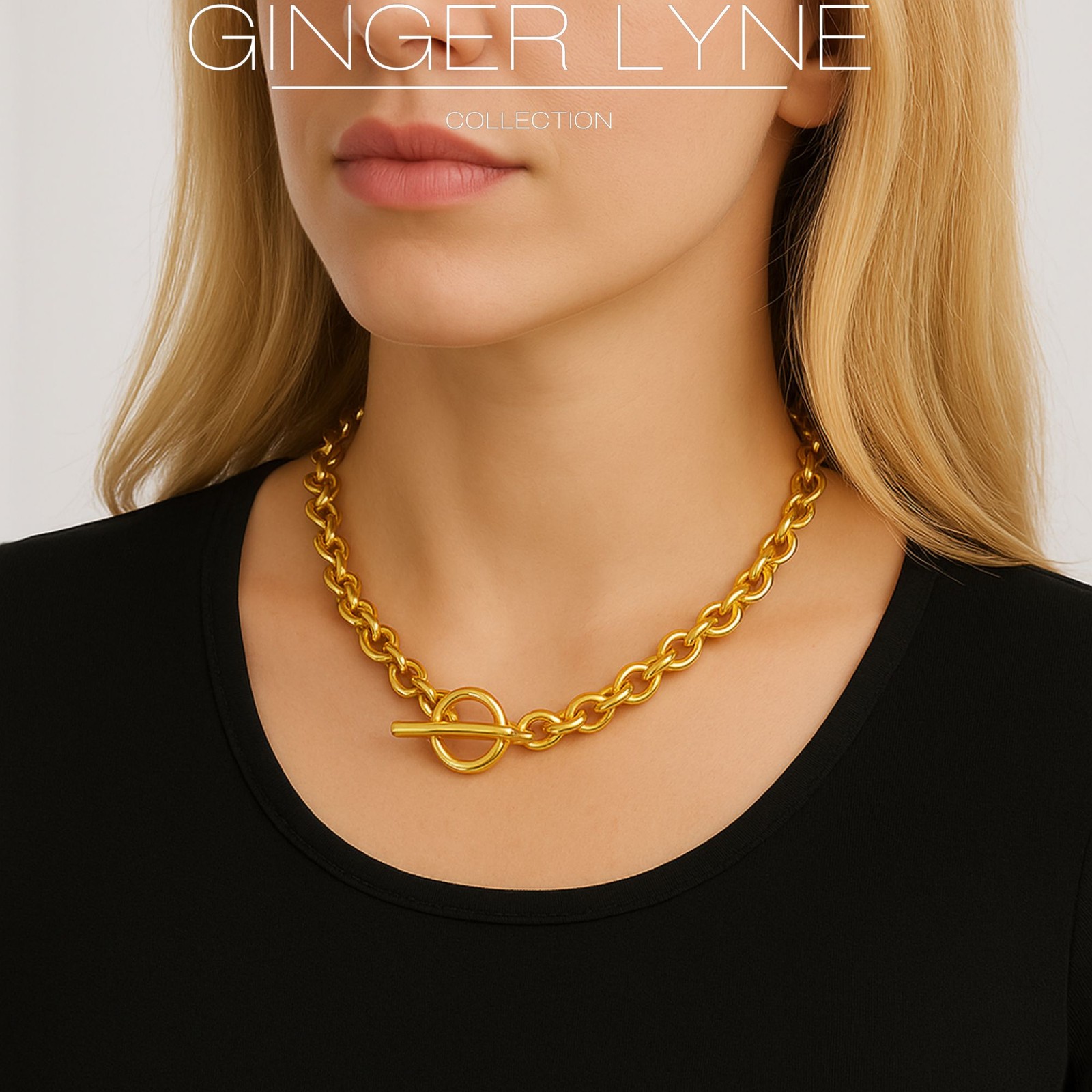 Oval Link Toggle Necklace for Women Heavy Weight 14KT Gold Plated Stainless S…