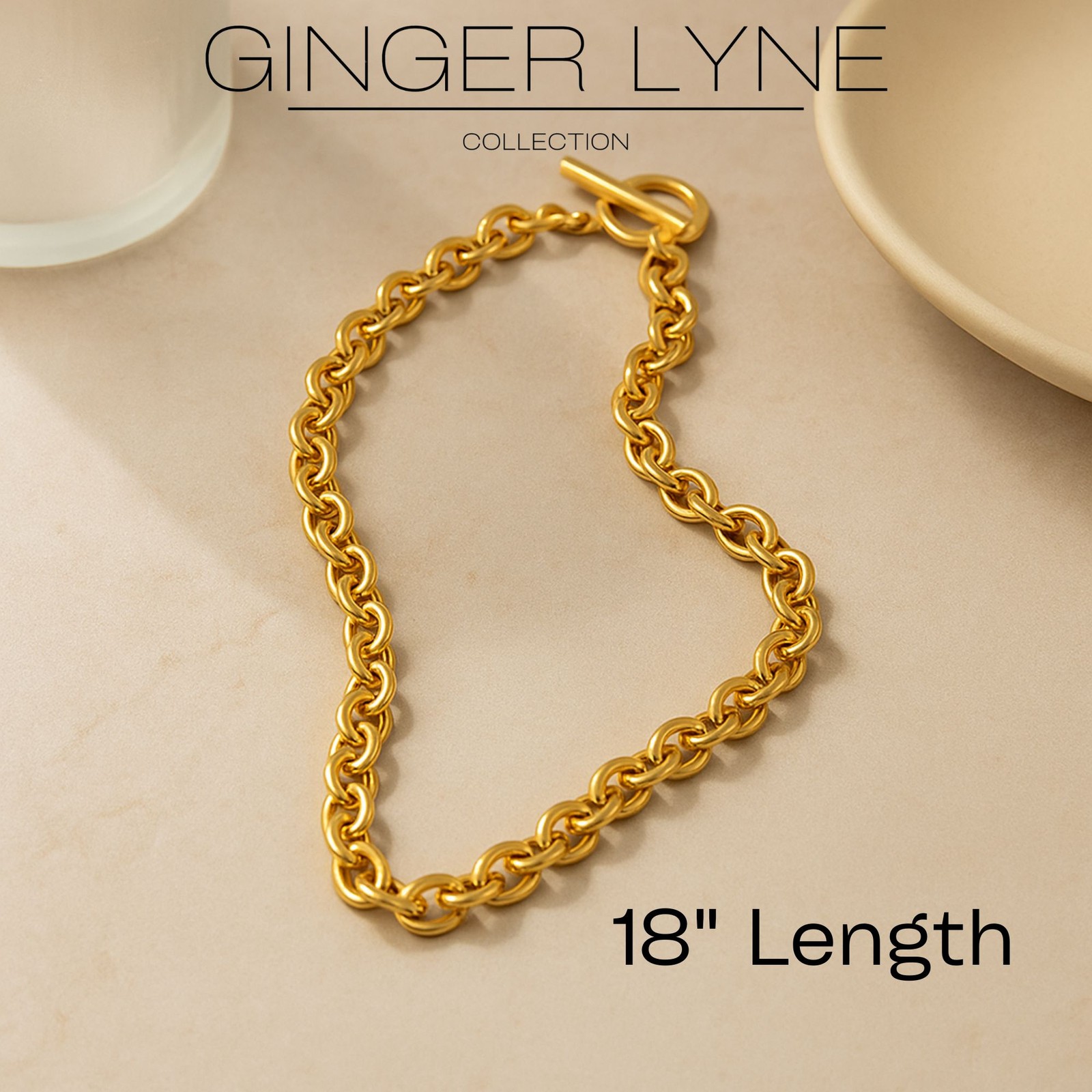 Oval Link Toggle Necklace for Women Heavy Weight 14KT Gold Plated Stainless S…