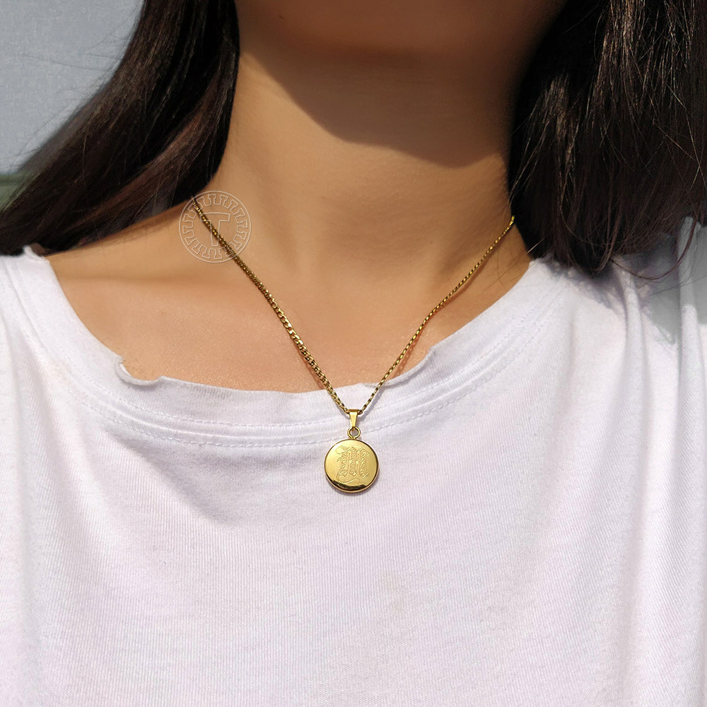 Unisex Men Women Alphabet Gold Letter Initial Pendant Necklace Stainless Steel