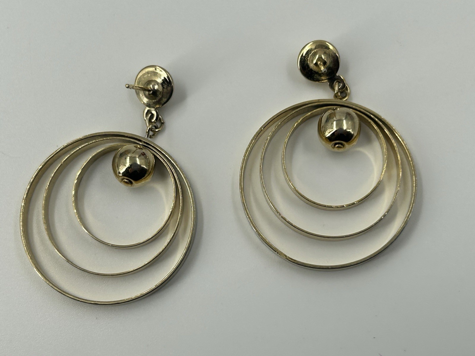 Gold Tone Triple Hoop Dangle Earrings Polished Gold Tone Pierced 1 3/4 Inch