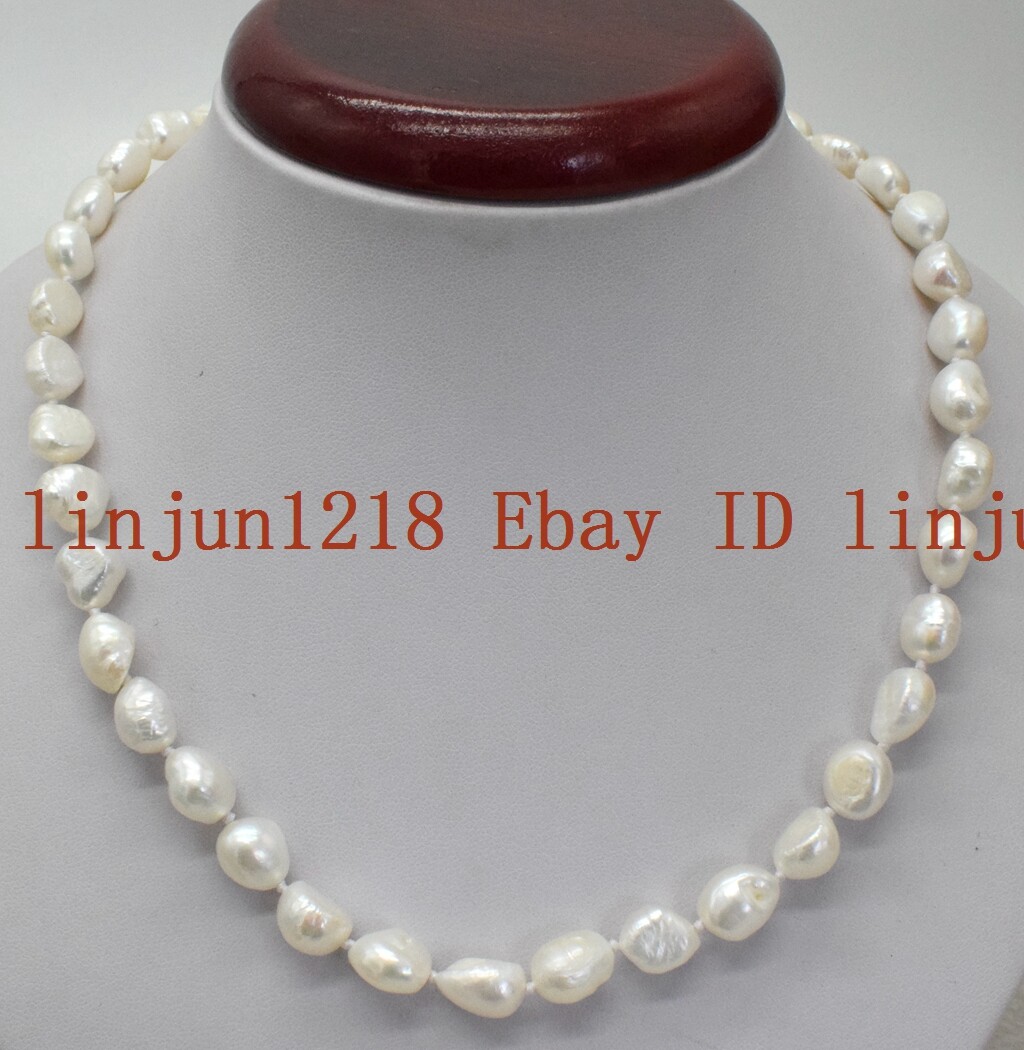 Natural 7-8mm 8-9mm White Freshwater Cultured Pearl Necklace 15-18”