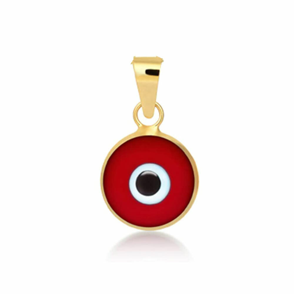 Red Dark or Light Blue Evil Eye Luck Charm Pendant Solid Real 14K Yellow Gold