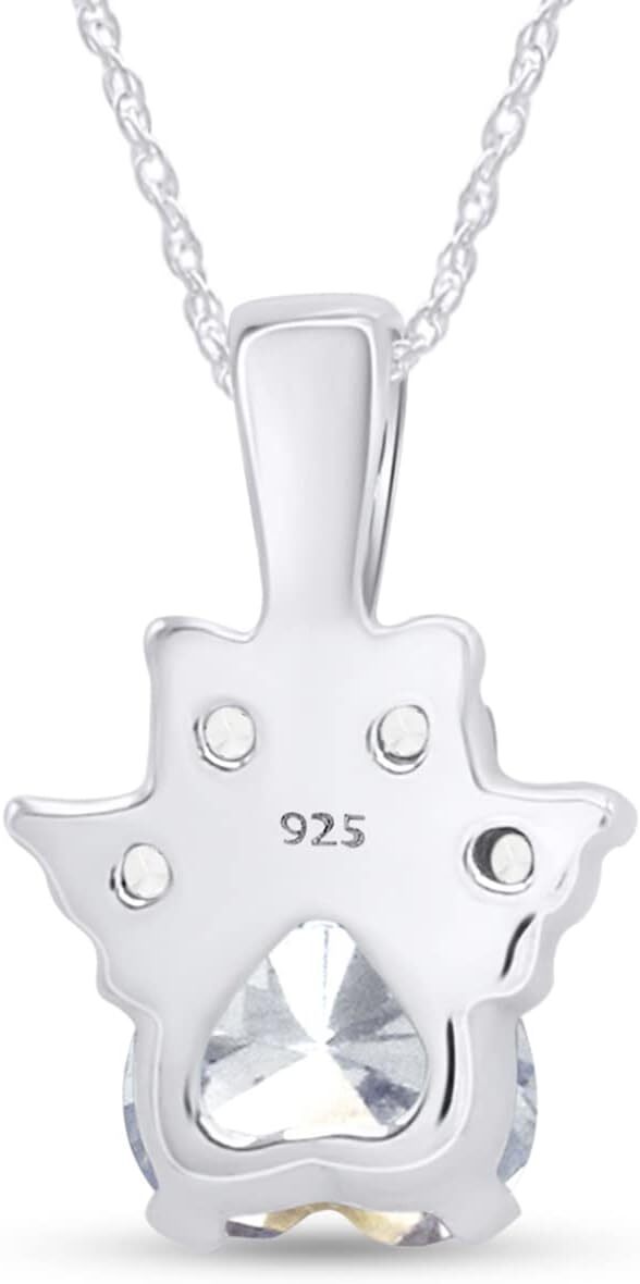 Dog Paw Print Pendant Nacklace Simulated Birthstone 14k White Gold Plated Silver