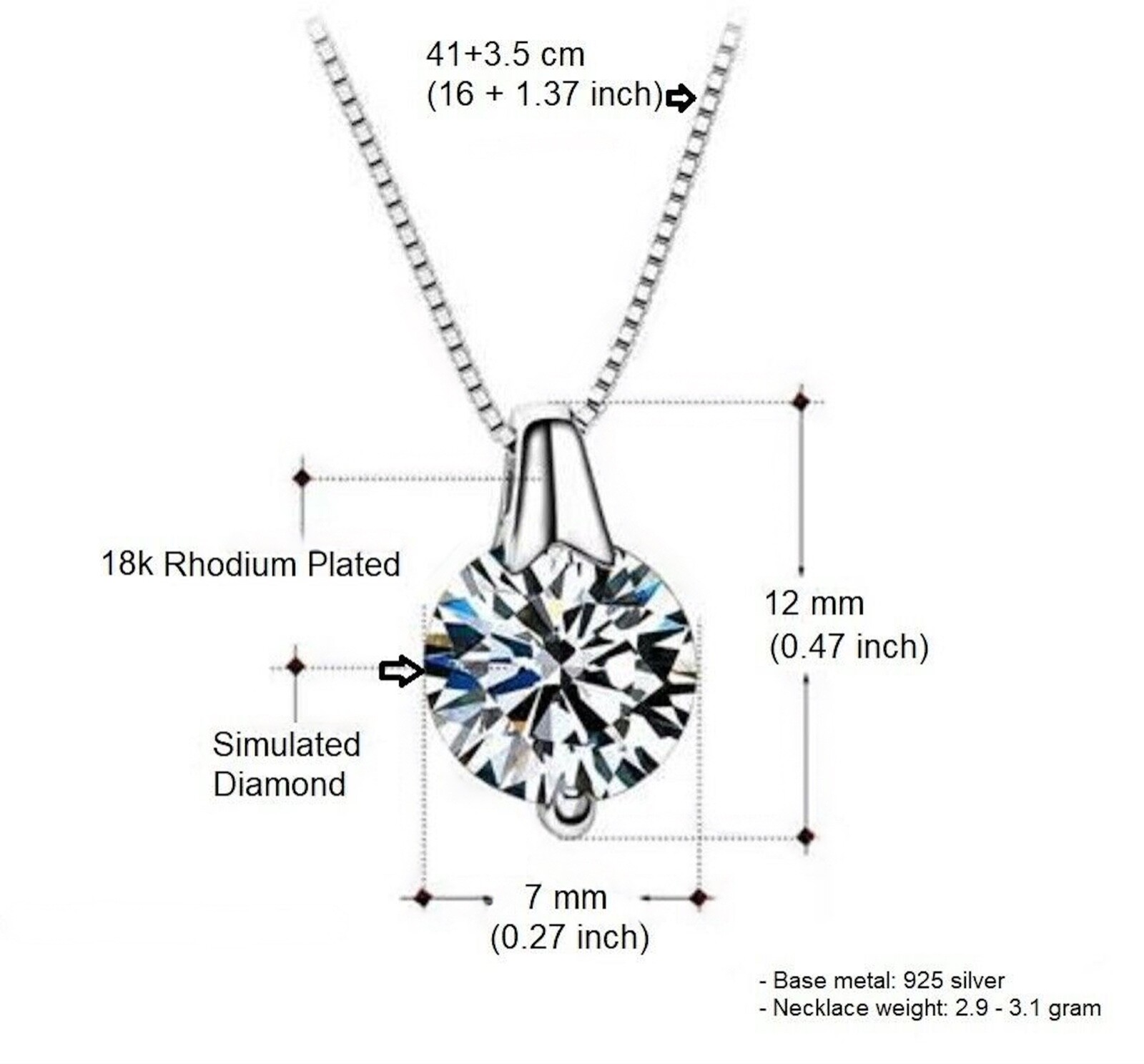 1.3 CTW Simulated Diamond Eternity Solitaire Pendant Sterling Silver Bridal Gift