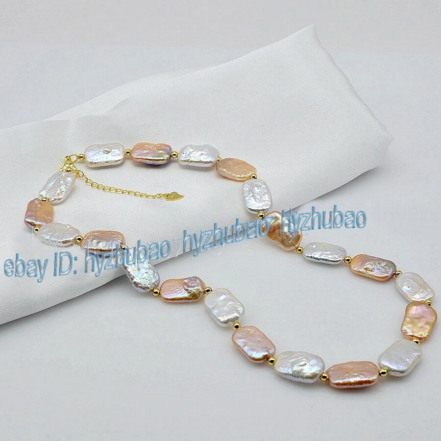 15x20mm Natural White Pink Purple Baroque Rectangle Pearl Necklace 14″ 18″-36″