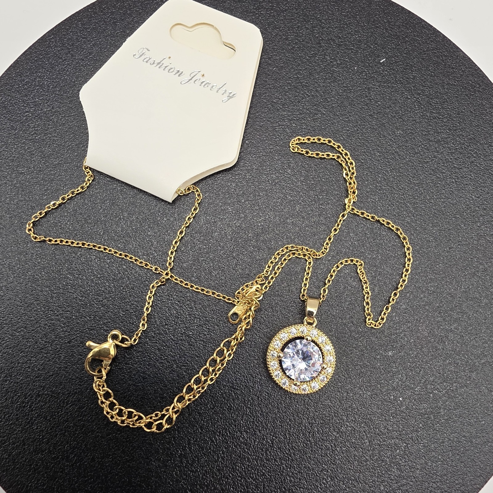 Stainless Steel Copper Plated 16″Necklace w/19mm Cz Fashion Pendant