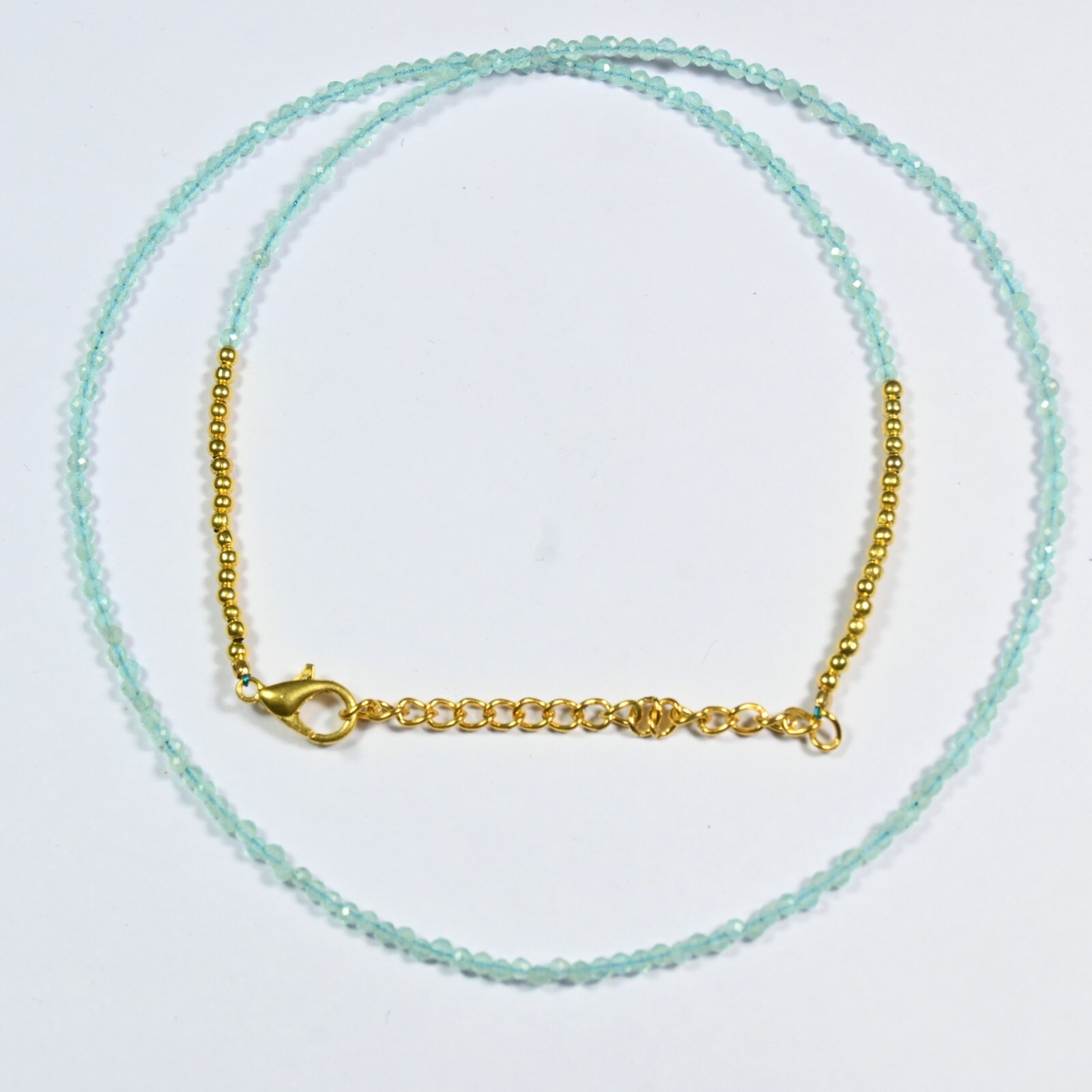 A++ Blue Amazonite Faceted Round Gemstone Gold Filled Beads Women Necklaces 18”