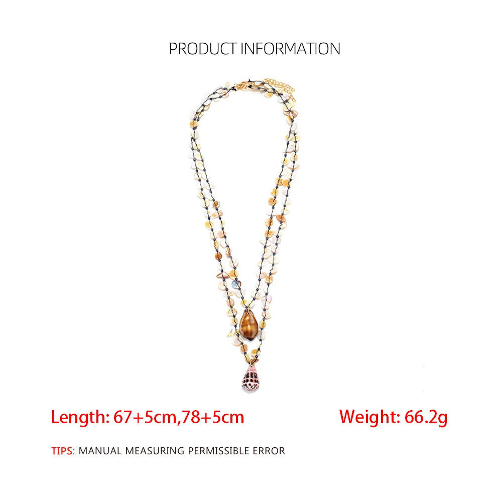 Bohemian Handmade Shell Conch Pendant Necklace for Women Double-layer Long Neckl