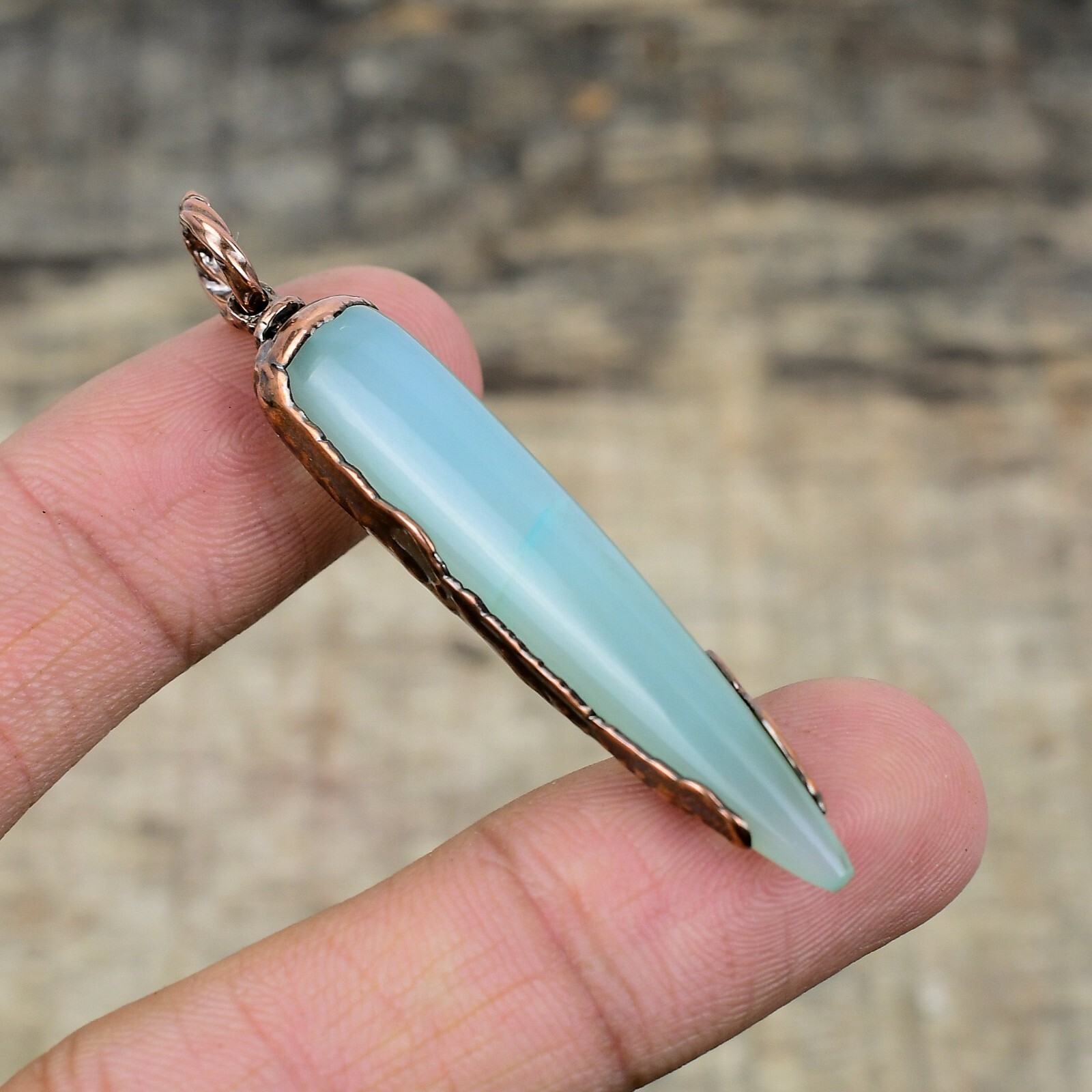 Aquamarine Gemstone Jewelry Copper Love Gift Electroformed Pendant 2.48″