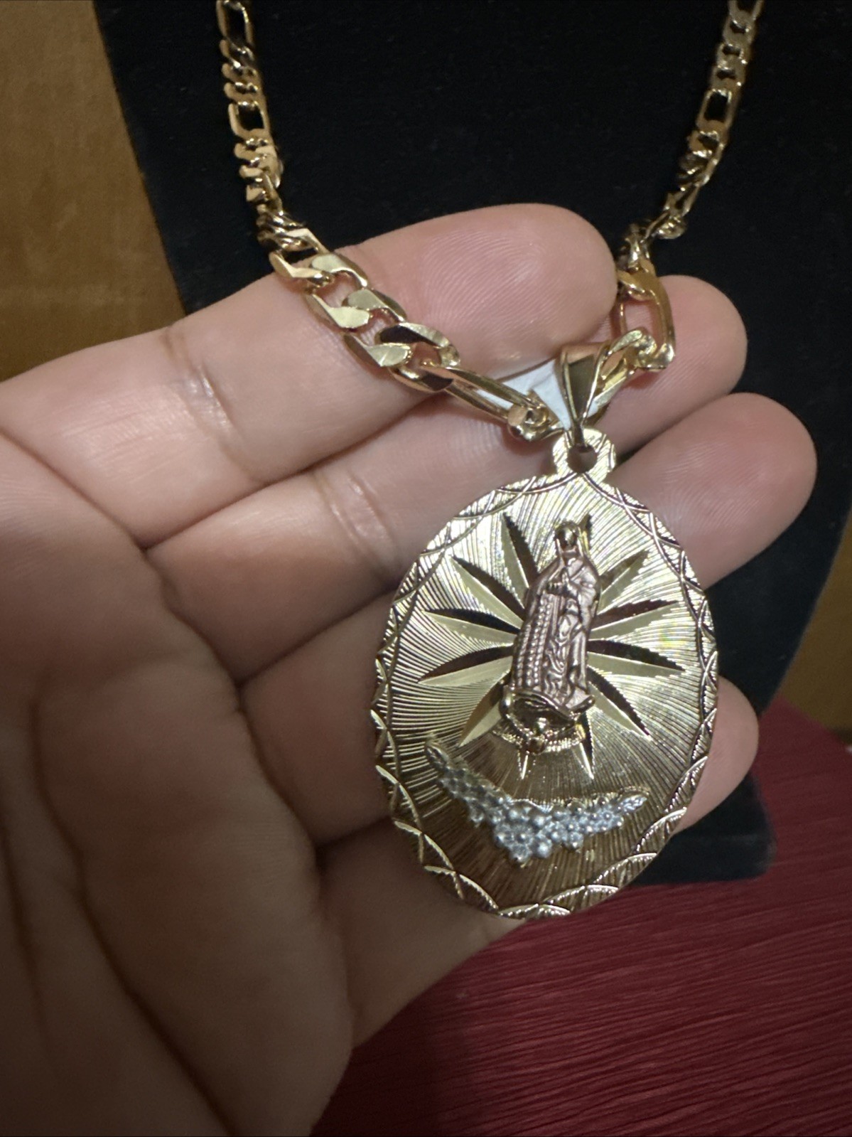 Xuping XP Saint Jude Pendant Figaro Chain Gold Plated CZ Necklace New