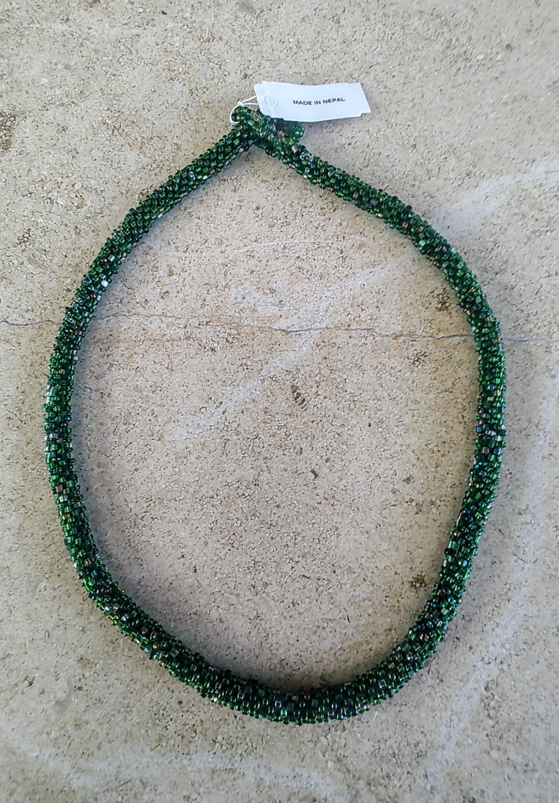Andrew Stone Nepal Green Glass Bead Rope 20″ Necklace