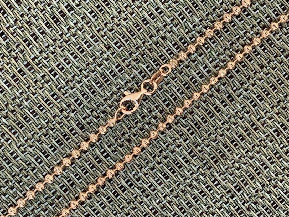 Rose Gold Plated 925 Ball/Bead Chain Necklace, Lobster Clasp, Signed