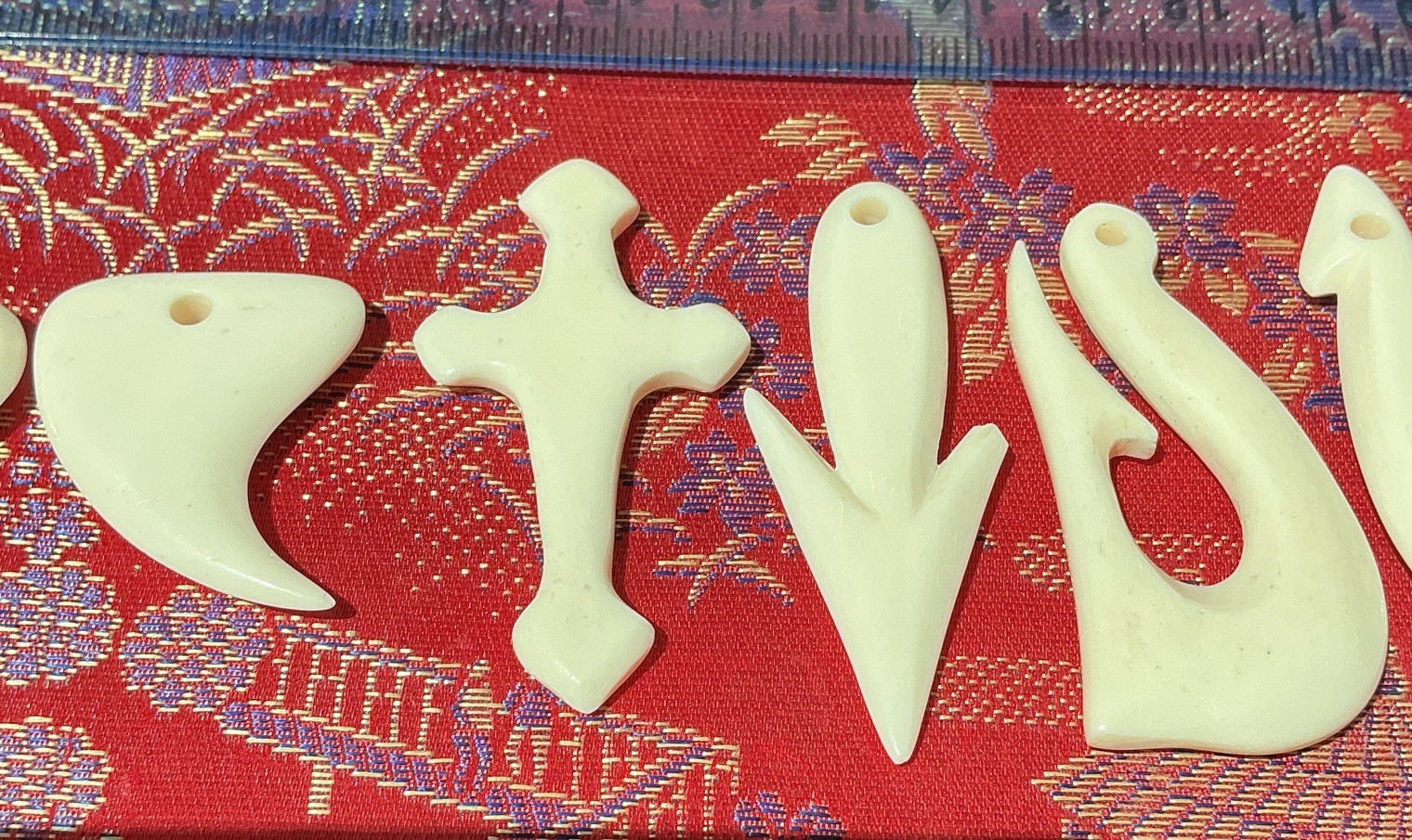 Lot of 6 White Charm Pendant Charms, Mixed Shapes, Cross Theme bovine bone