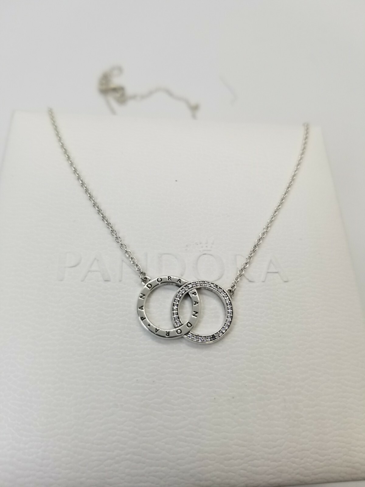 Authentic Pandora #396235CZ-45cm Pandora Circles Necklace with Clear CZ /POUCH