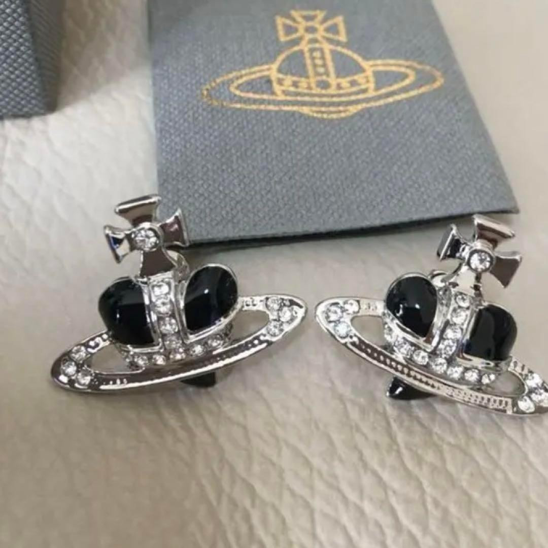 【In Box/Pouch】Diamante Heart Necklace Earrings Set Black